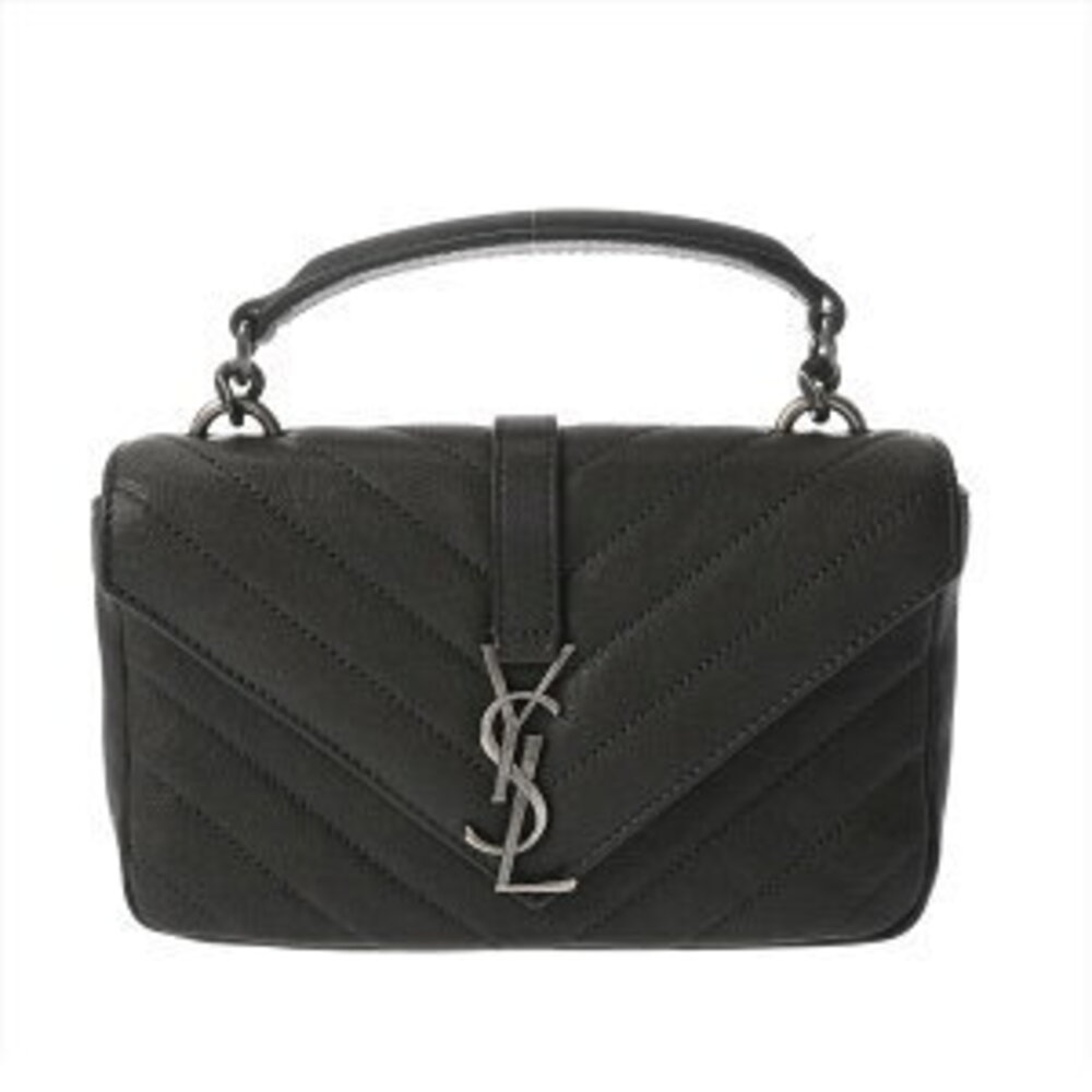Saint Laurent College Chain Bag Black Chevron Quilted Leather Shoulder